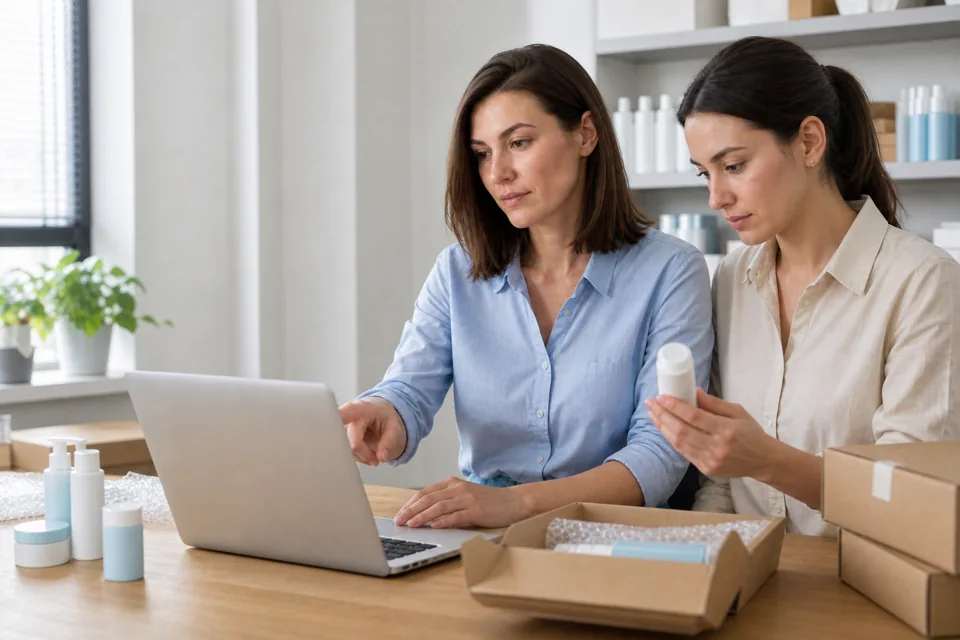 An online-store team reviews an AI cosmetics consultation together